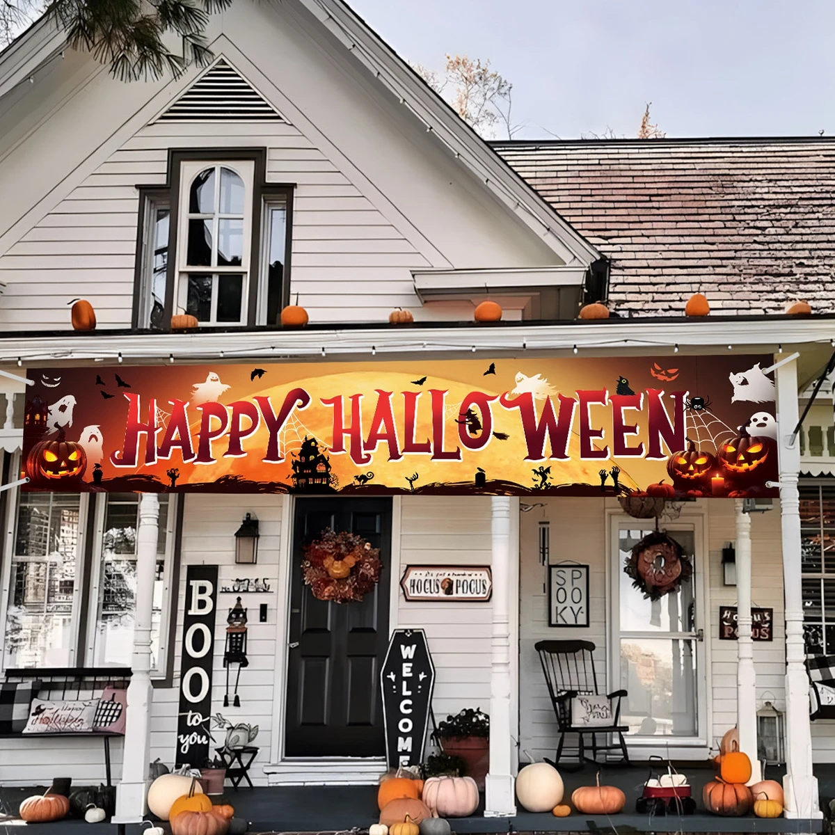 Happy Halloween Banner Party Favors Decorations For Home 2024 Trick or Treat Supplies