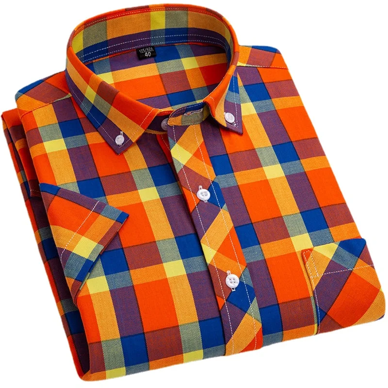 

Summer Thin Plaid Shirts Men Summer Short Sleeve 100% Cotton Plus Size Loose Shirt Casual Half Sleeve Camisas Oversized Shirt