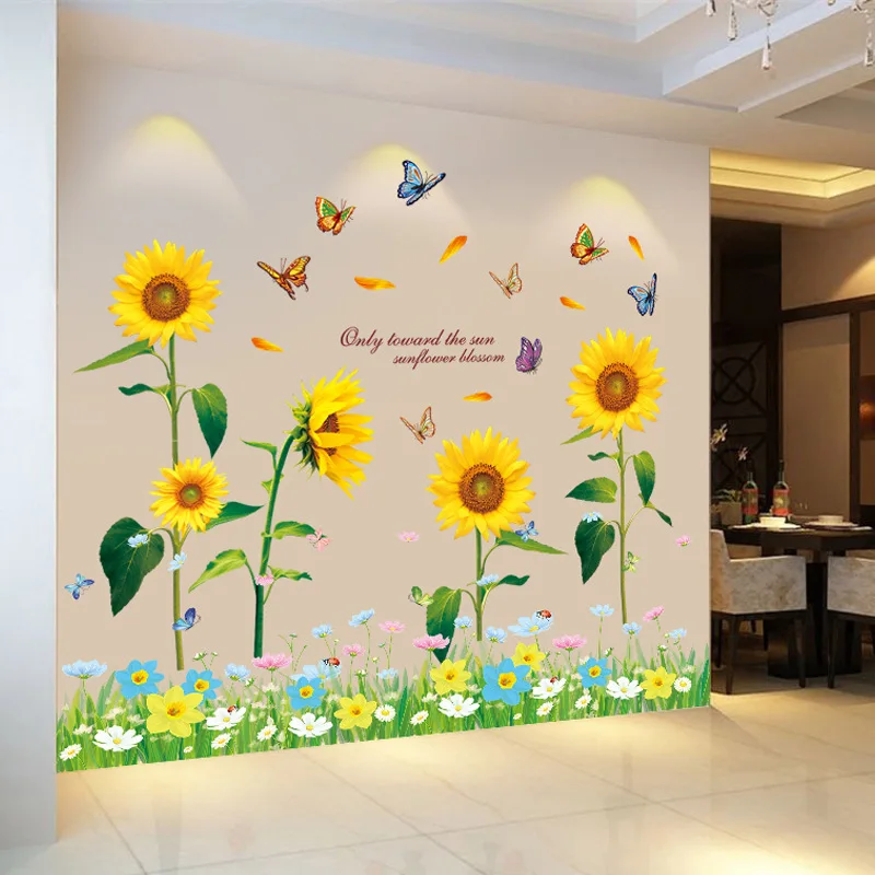 

Наклейки на стену с подсолнухами, водонепроницаемые Декоративные самоклеящиеся обои из ПВХ в китайском стиле для гостиной