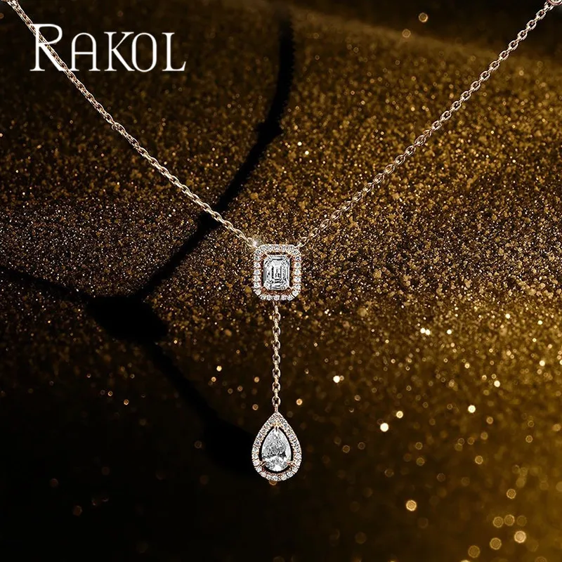 

RAKOL Fashionable Simple Cubic Zirconia Jewelry Pendant Women Necklace Girl's Party Dress Accessories Anniversary Gift NL20689
