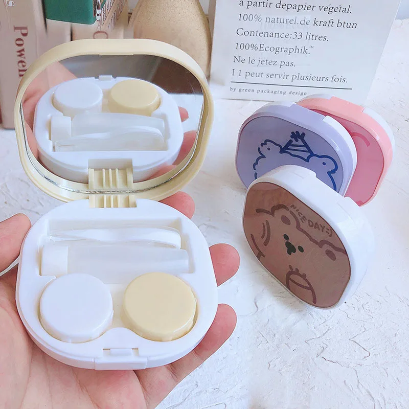 

Kawaii Colorful Bear Cartoon Contact Lens Case Fashion Boxes Portable Contact Lens Case Travel Easy Carry Storage Container