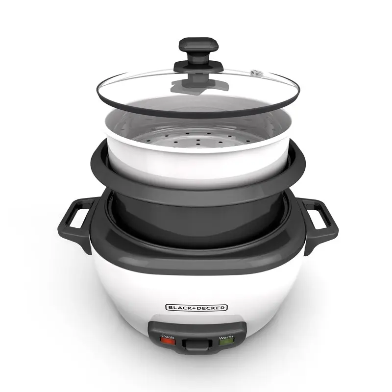 

6-Cup Rice Cooker with Steaming Basket, White, RC506