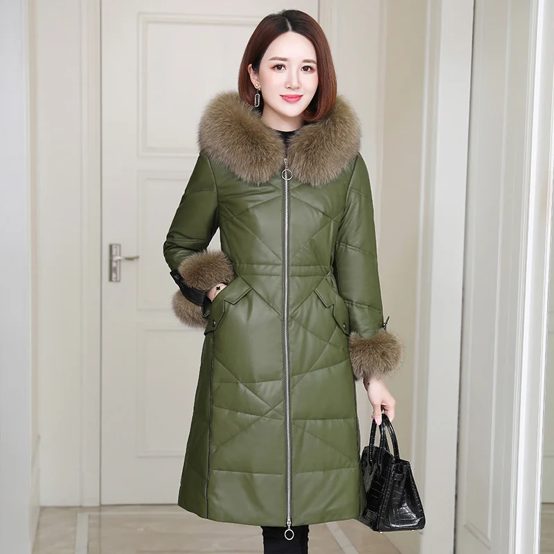 

Real Sheepskin Leather Jackets Women 90% White Duck Down Coat Female Fox Fur Collar Hooded Women's Coats Mujer Chaqueta Zjt 2023