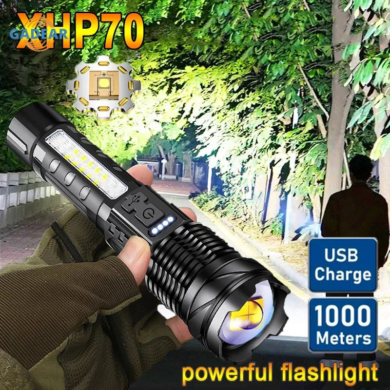 

High Strong Power Flashlights 50000000 Tactical Light Emergency Spotlights Telescopic Jetbeam 1km 18650 Built-in Battery