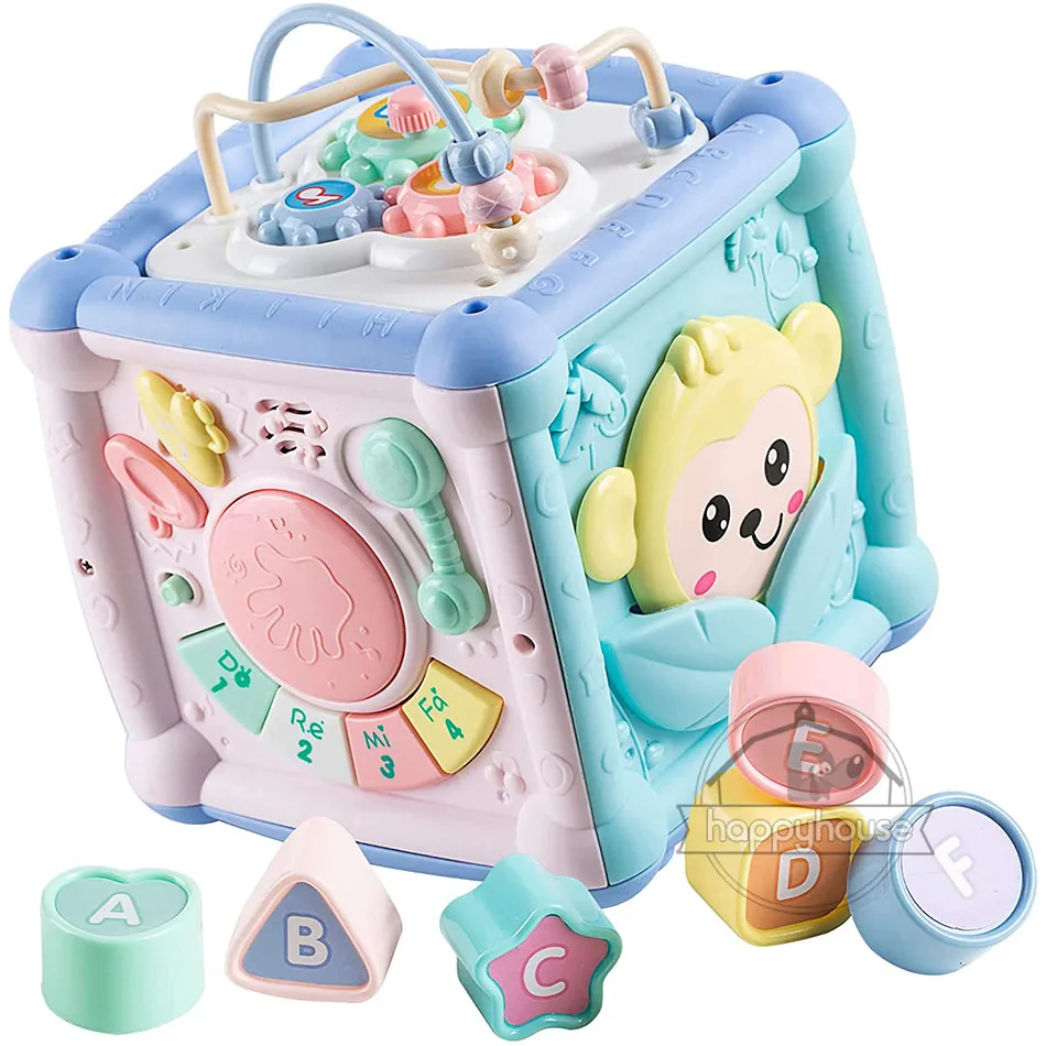 

Baby Toys 0 12 Months Baby Musical Box Toddler Hand Drum Toy Baby Activity Cube Geometric Blocks Toy Sorting Music Plaything Box