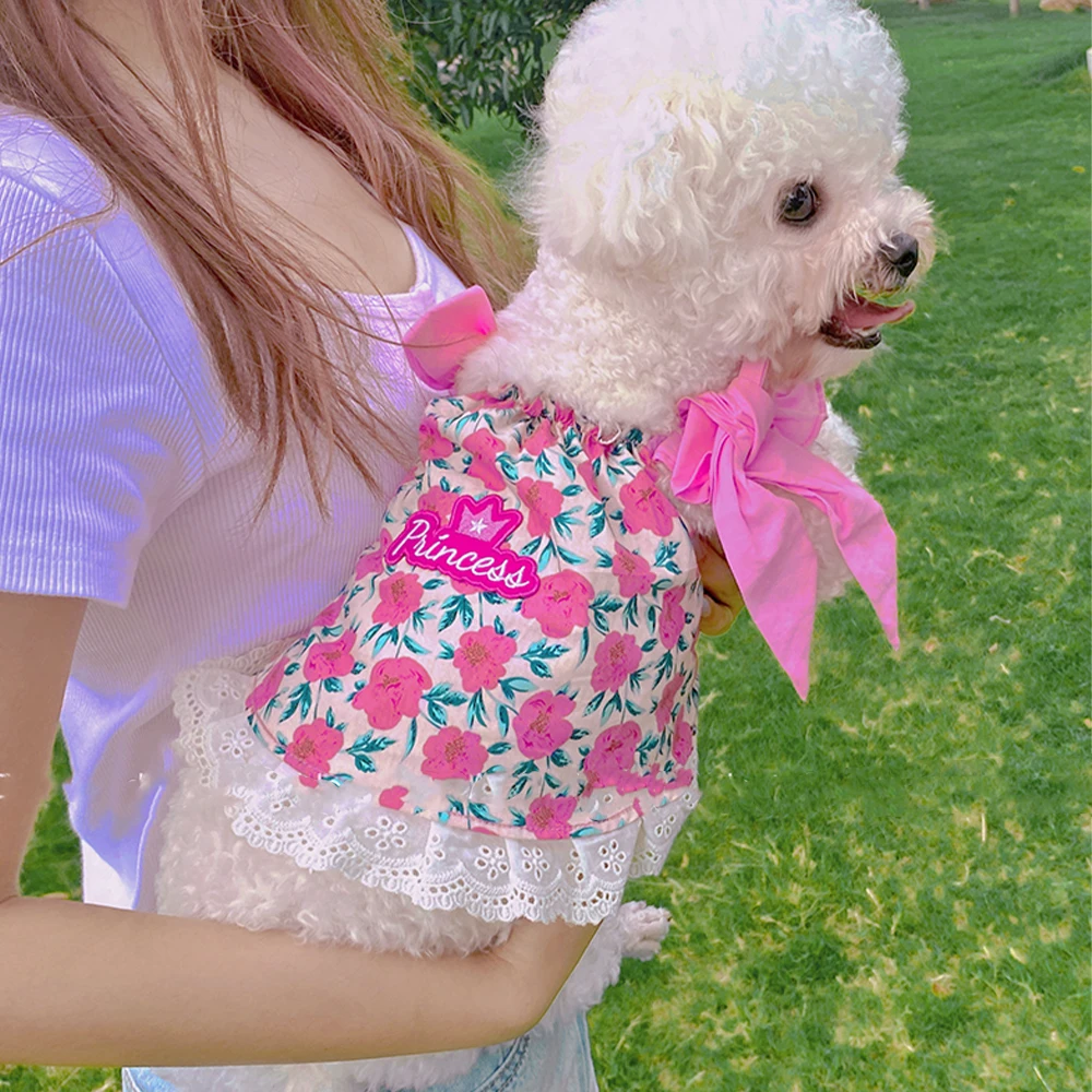 

Puppy Skirt Clothes Dress Dog Cute Teddy Chihuahua Spring Clothing Dog Sweet Suspenders Pet Cotton Lace Summer Dog Flower