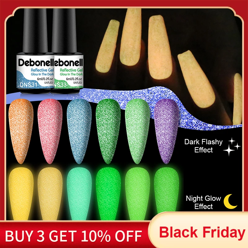 

1 Bottle Luminous Reflective Glitter Gel Polish Glow In Dark Fluorescent Semi Permanent Soak Off UV Gel Nail Art Varnish Manicur