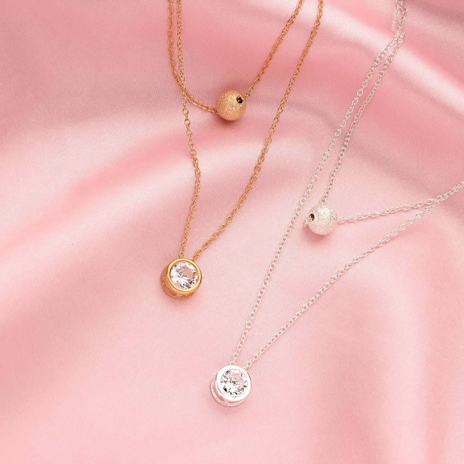 

Sam Panda Sterling Silver Exquisite Necklace AAA Zircon Double Pendant Round Elegant Choker For Woman Wedding Gifts Jewelry