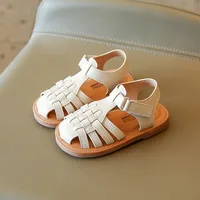 2022 New Vintange Weave Solid Girl's Sandals Closed Toe Sandals for Girl Kids Baby Flat Girls Sandals Summer Kids Shoes