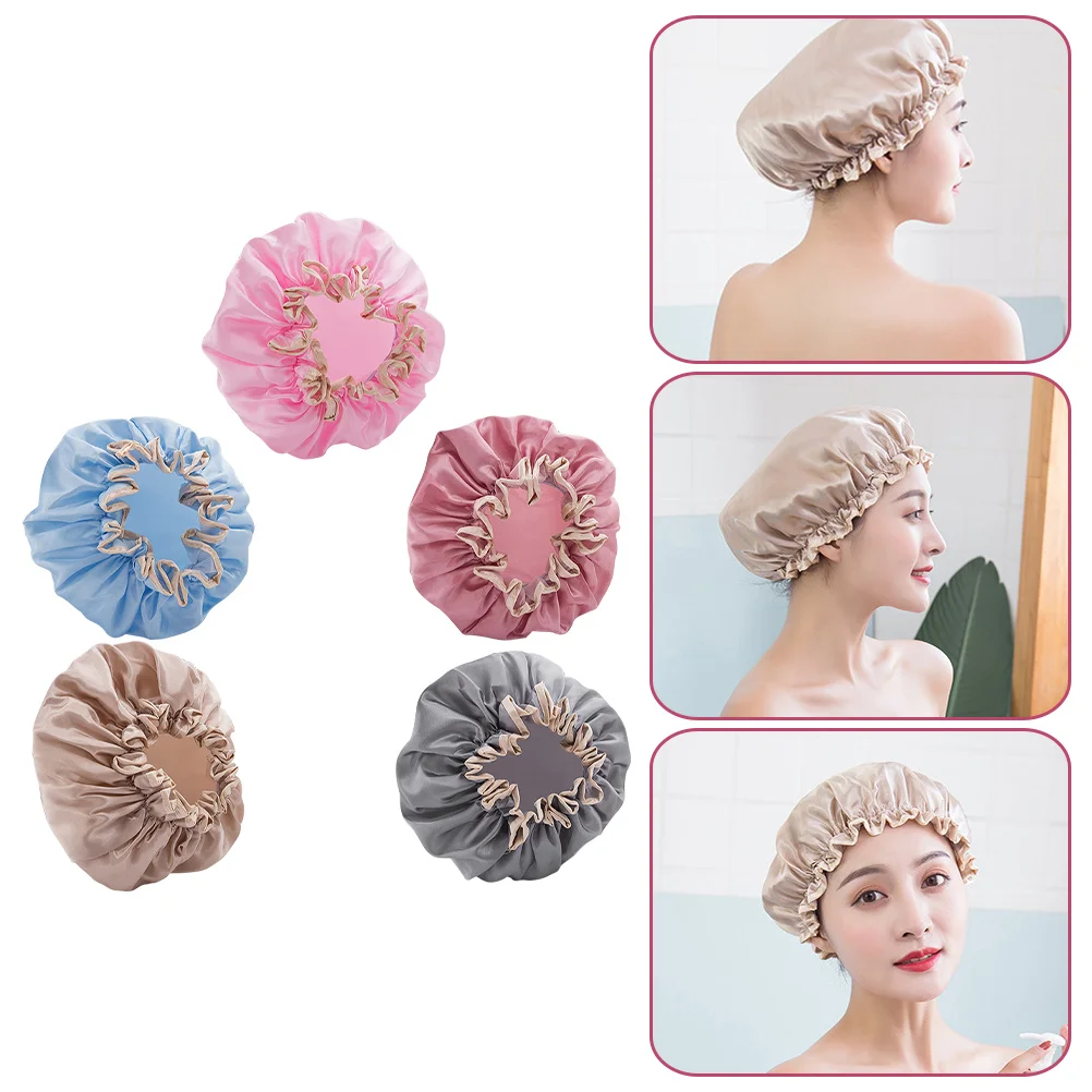 

5Pcs Double-tier Shower Hat Pure Color Housework Hat Chic Sleeping Hat