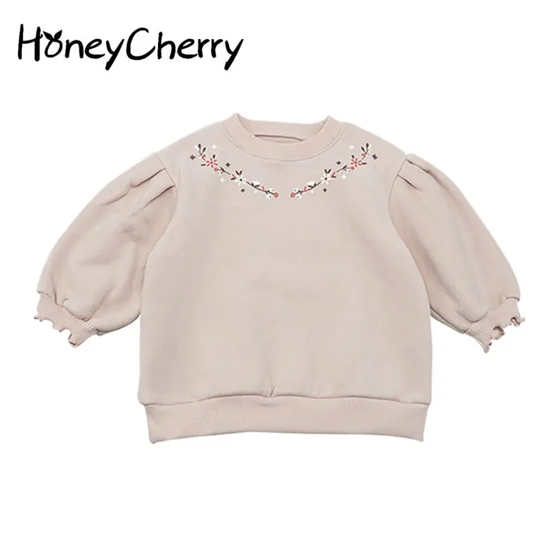

HoneyCherry Girls Winter Padded Round Neck Sweatshirt Girls Baby Flower Bud Sleeve Print T-shirt Baby Tops