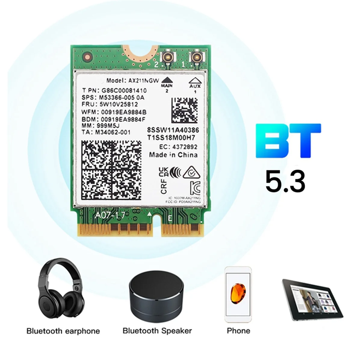 Трехдиапазонная беспроводная Wi-Fi карта AX211NGW 2 4G/5G/6 ГГц поддержка Bluetooth 5 3 AX211 M.2 CNVio