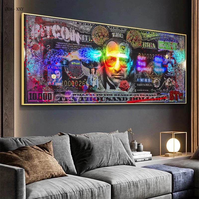 

Dollars Godfather Bitcoin Inspirational Wall Art Canvas Painting Poster Modern Creative Money Picture Living Room Decor Mural
