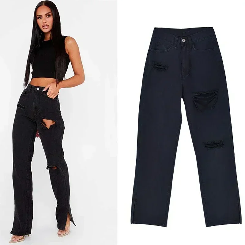 Осенние длинные брюки с высокой талией модные прямые женская уличная одежда