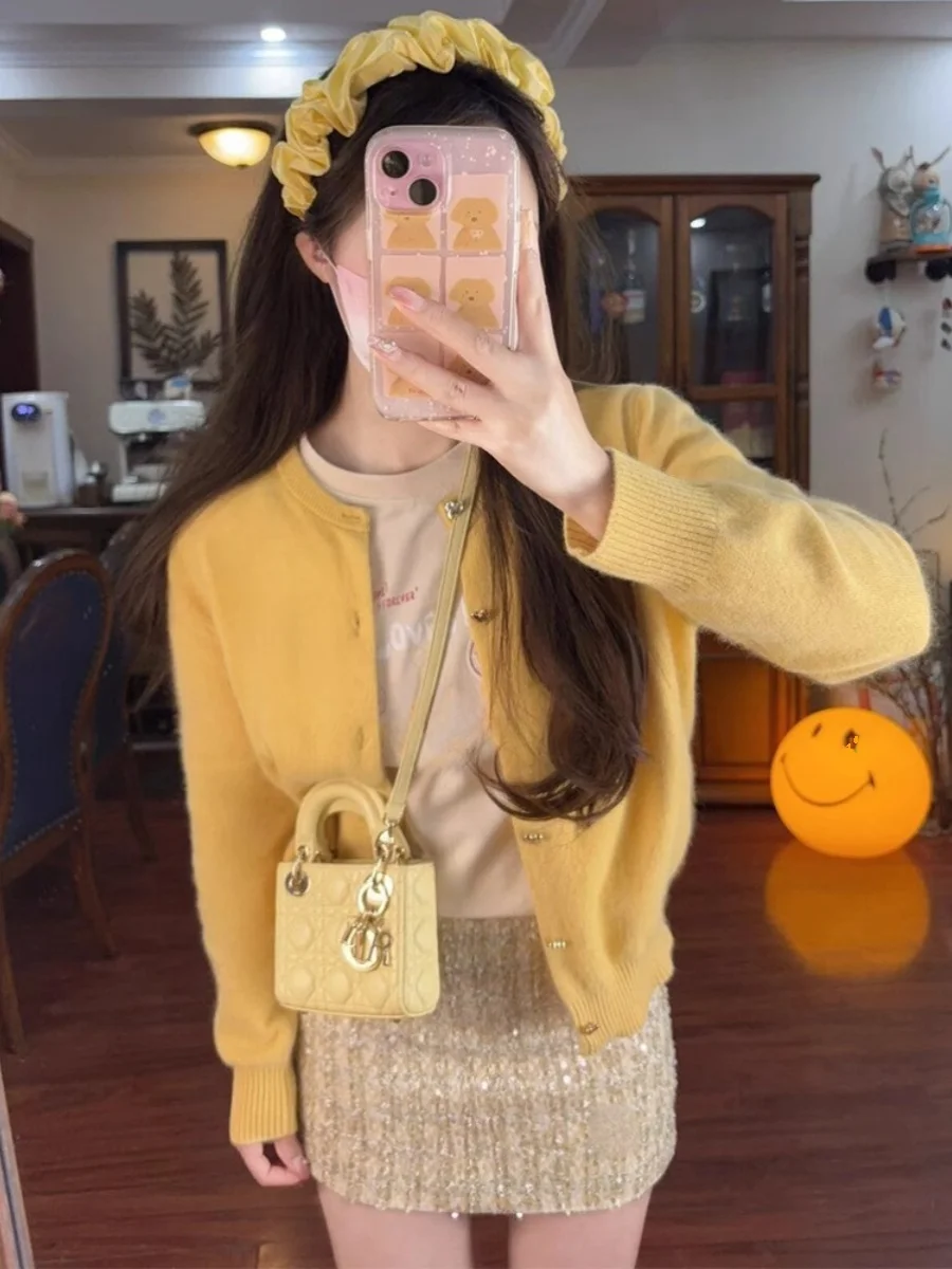 Женский трикотажный кардиган с длинным рукавом завышенной талией