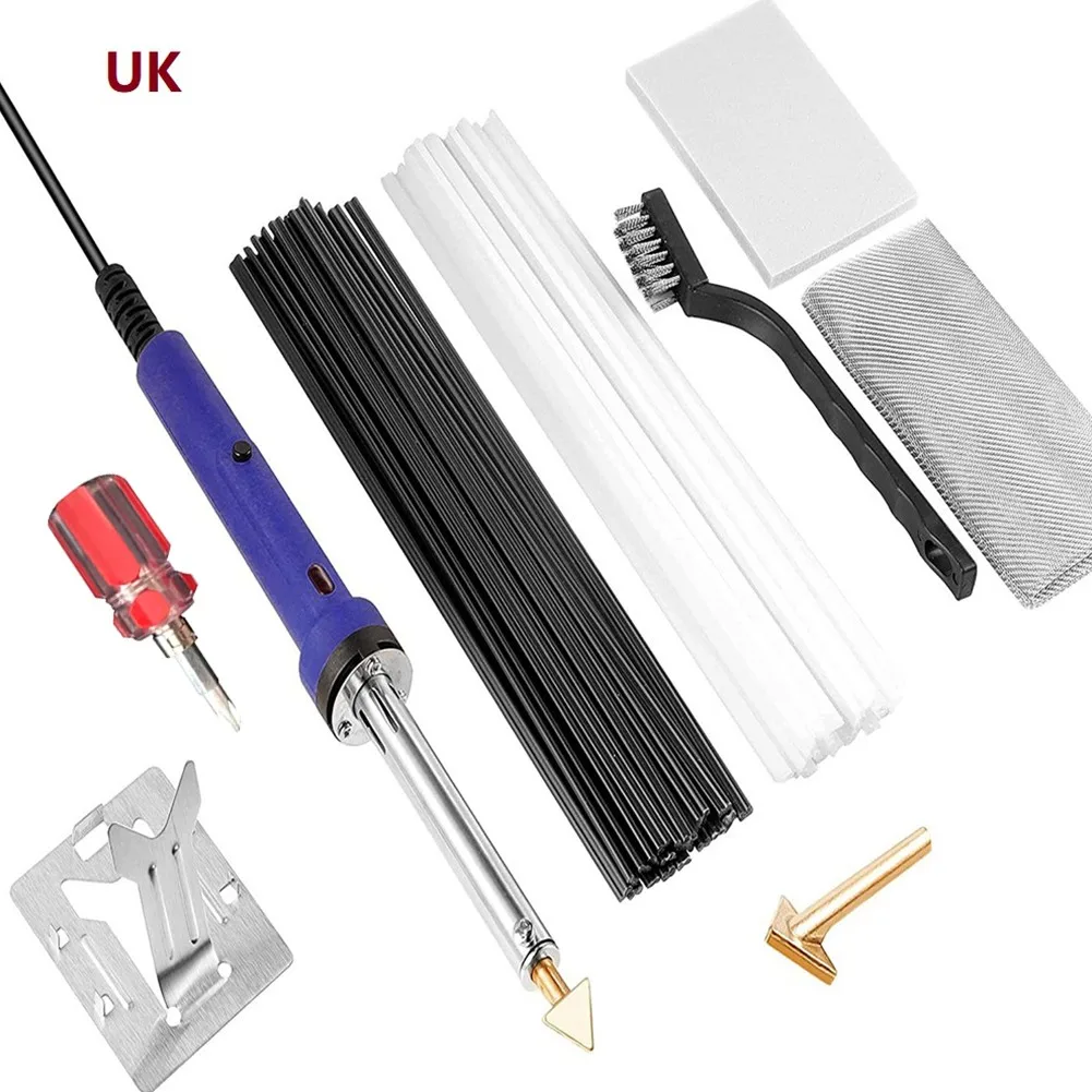 

47pcs 80W Plastic Welder Solid Brass Tips Iron Stand Mesh Wire Brush Plastic Welding Rods Car Bumper Kayak Repair Soldering Tool