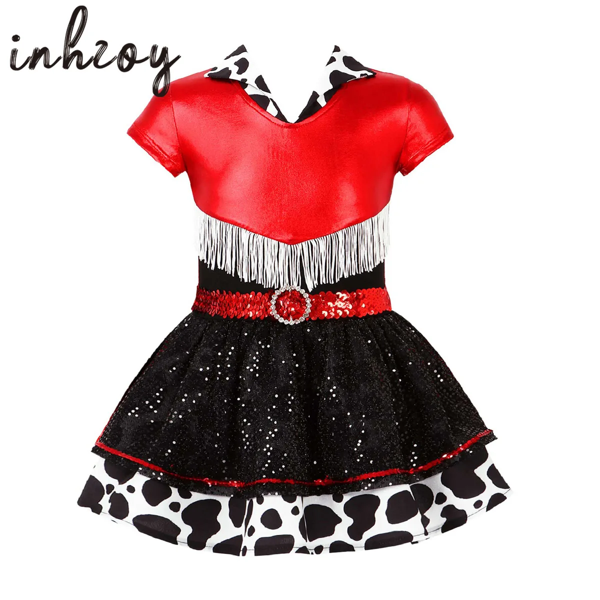 

Kids Girls Sequined Ballet Gymnastics Leotard with Arm Sleeves Outfits Dancewear Shiny Skating Moden Jazz Latin Dance Costume