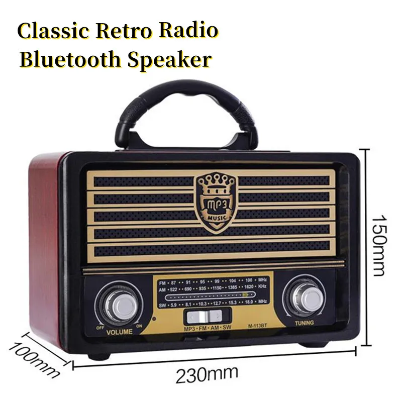 

Retro wireless bluetooth speaker portable subwoofer sound bar home theater speaker system HiFi stereo radio Am Fm caixa de som
