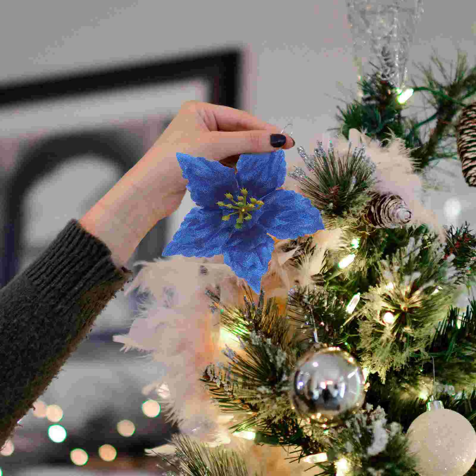 

7 Pcs Poinsettia Flowers Artificial Christmas Flower Ornament Glitter Poinsettia Ornaments Decorative Flower Artificial Flowers