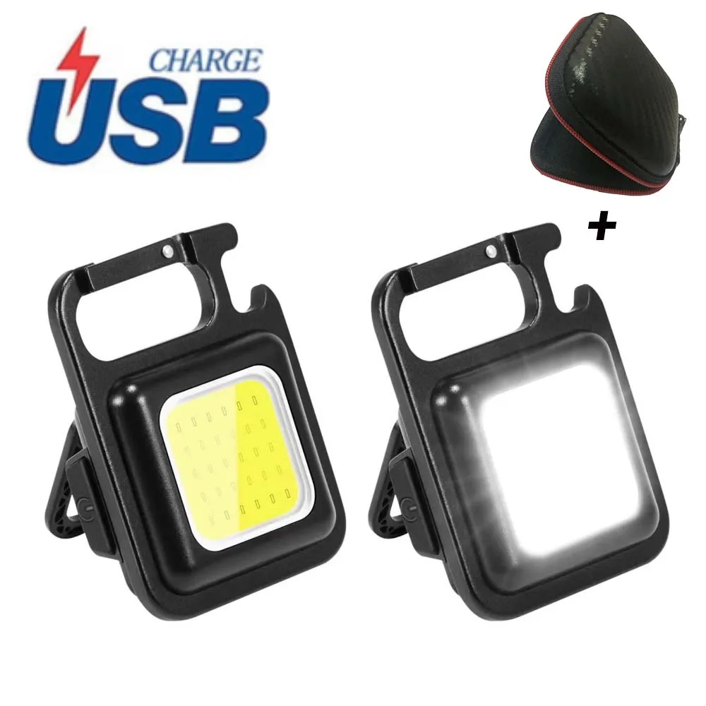 

Mini Magnetic COB Keychain Light 800Lumens Bright USB Rechargeable Flashlight 3 Light Modes Portable Folding Bracket Work Lamp