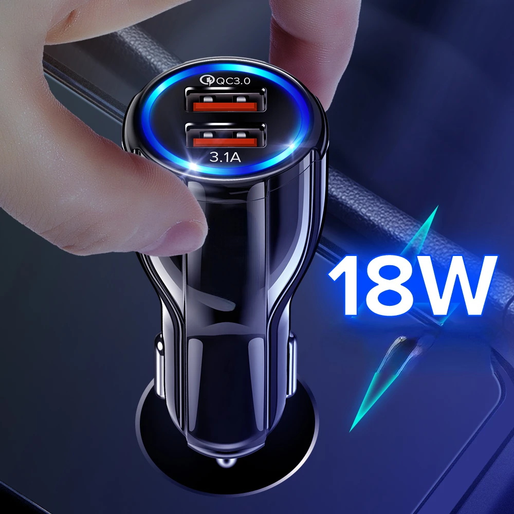 

Free Shipping For iPhone 13 12 iPad 11 18W Dual USB Car Charger LED Fast QC Charging Phone Charge Plug