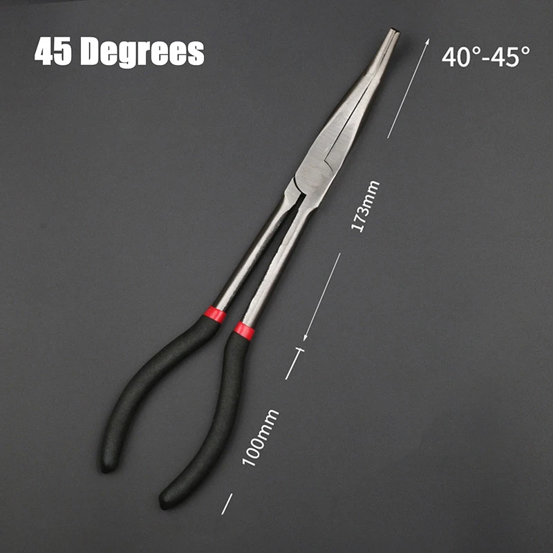 

Длинные плоскогубцы из углеродистой стали, Нескользящие прямые плоскогубцы, плоскогубцы с изогнутым носом на 45/90 градусов для инженера-машиниста, ручной инструмент