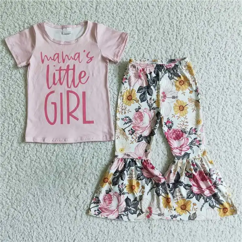 

mama's litter girls flower shirt bell 2 pieces children's fall Winter Suit Baby Kids Boutique Wholesale High Quality Clothes set