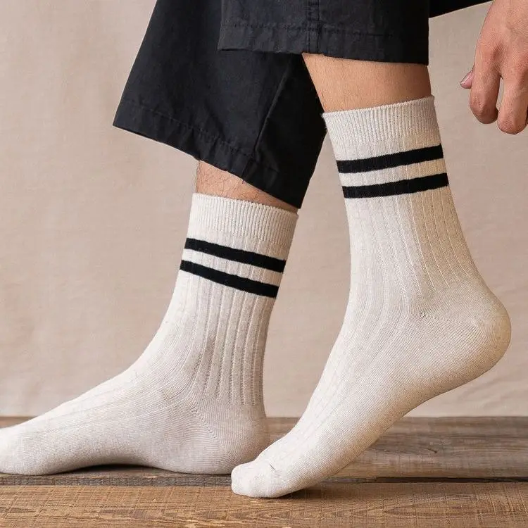 Yasuk Autumn Winter Men Fashion Soft Solid AllMatch Casual Simple Comfortable Breathable Cotton Warm Boy High Socks Stripe 5Pcs