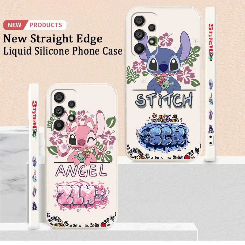 

Lilo Stitch Disney Anime Cute Phone Case For Samsung A73 A53 A54 A34 A14 A13 A03 A03S A72 A52 A32 5G Liquid Left Rope TPU Cover