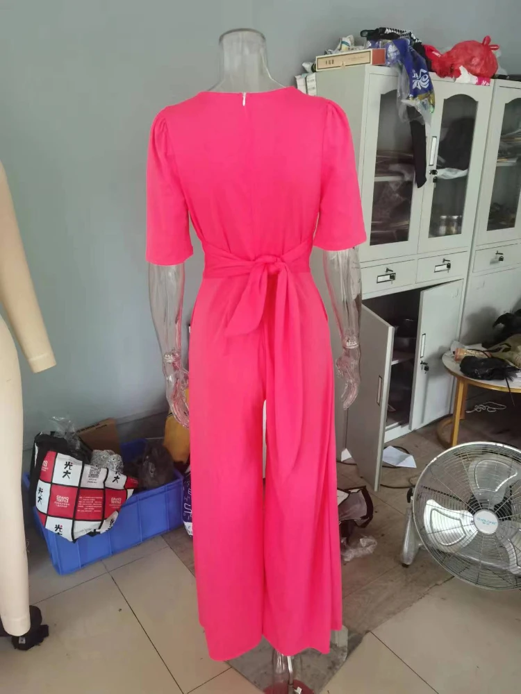 Spring Summer Woman Jumpsuit 2023 Fashion Solid Color High Waisted V-neck Casual Style Straight Tube Jumpsuit Women's Clothing