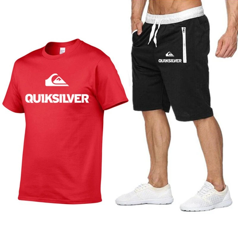New Quiksilver Men T-shirt Two-piece Suit Men's Cotton Short-Sleeved T-shirt + Shorts Set Men Casual Sportswear Fitness Clothes