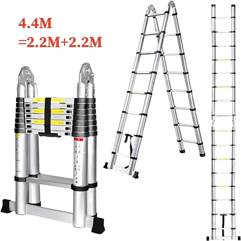 2.5M+2.5 Meters Portable Herringbone Straight 2 In 1 Ladder Household Folding Extension Telescopic Auminum Ladders