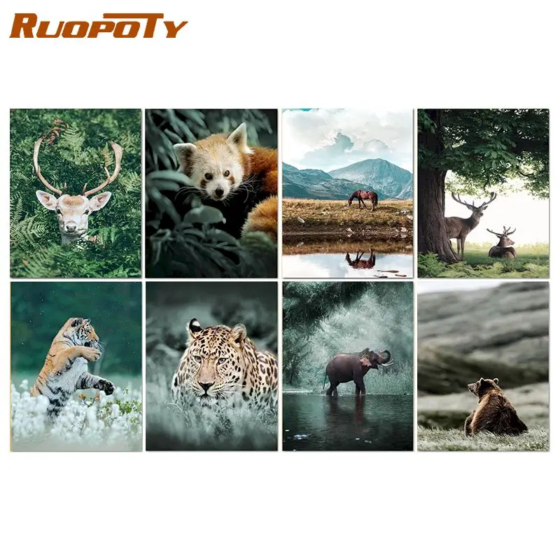

RUOPOTY Oil Painting By Numbers Animals In The Forest Handpainted Painting By Number Nature Painting Wall Decor