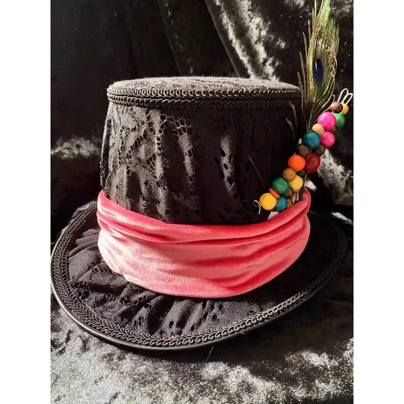 Фото UUI1Pirate Circus Шляпа-федора «Сумасшедший Шляпник» с кружевным волнистым краем, реквизит для Хэллоуина, косплея, аксессуары для головного убора M[[6 №5