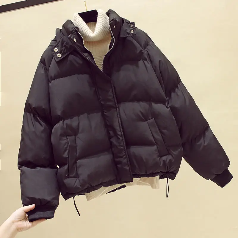 Fashion Winter Hooded Puffer Jacket Women Casual Warm Oversize Parkas Female Korean Loose Long Sleeve Coat Women Outwear