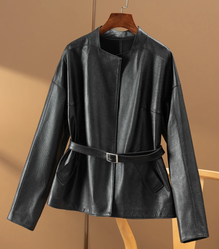 2023 Spring Sheepskin Abrigos Mujer Invierno Adjustable Waist  High Street Fashion Genuine Leather  Real Leather Jacket Women