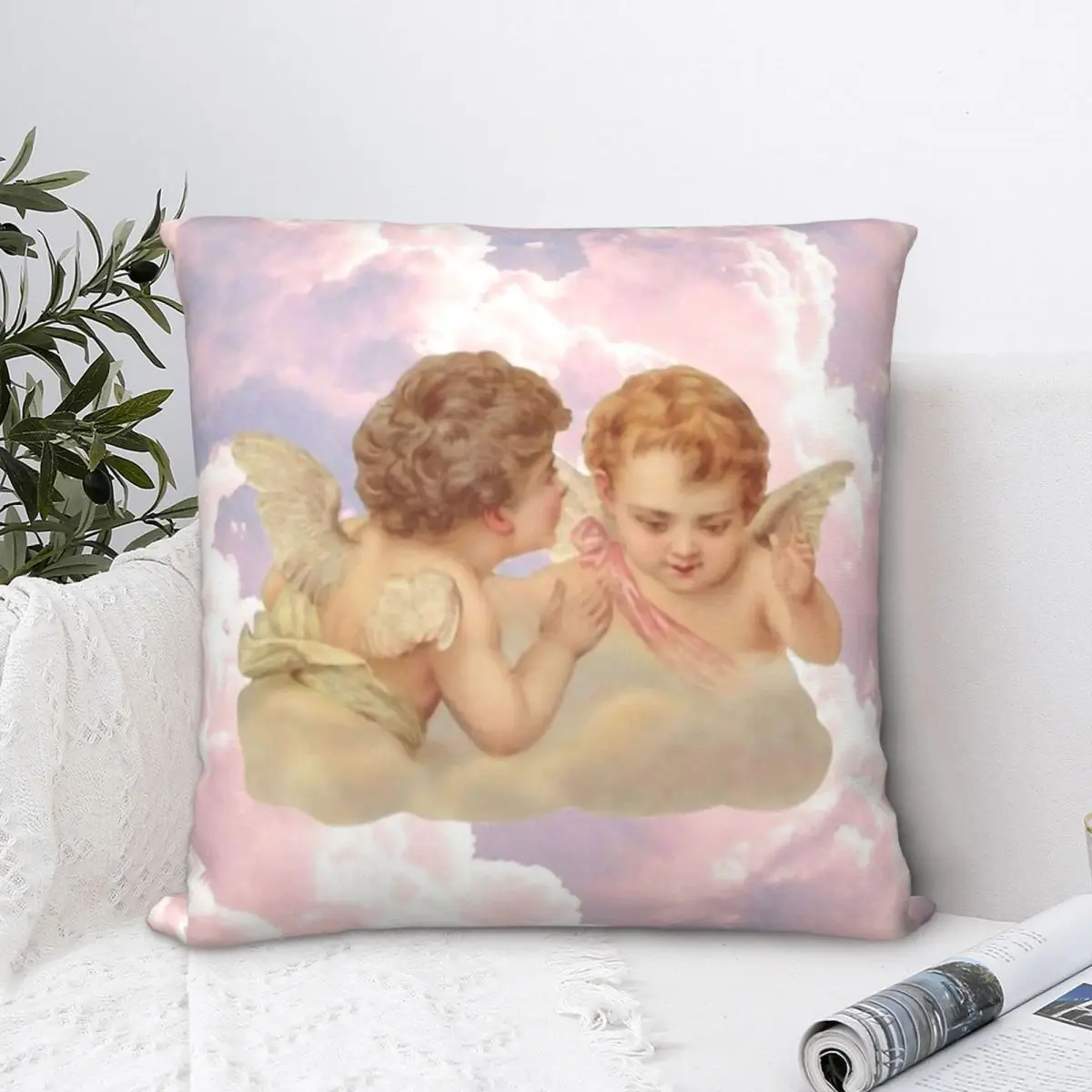 

Cherubs In Purple Clouds Renaissance Aesthetic Throw Pillow Case Backpack Coussin Covers DIY Printed Breathable Home Decor