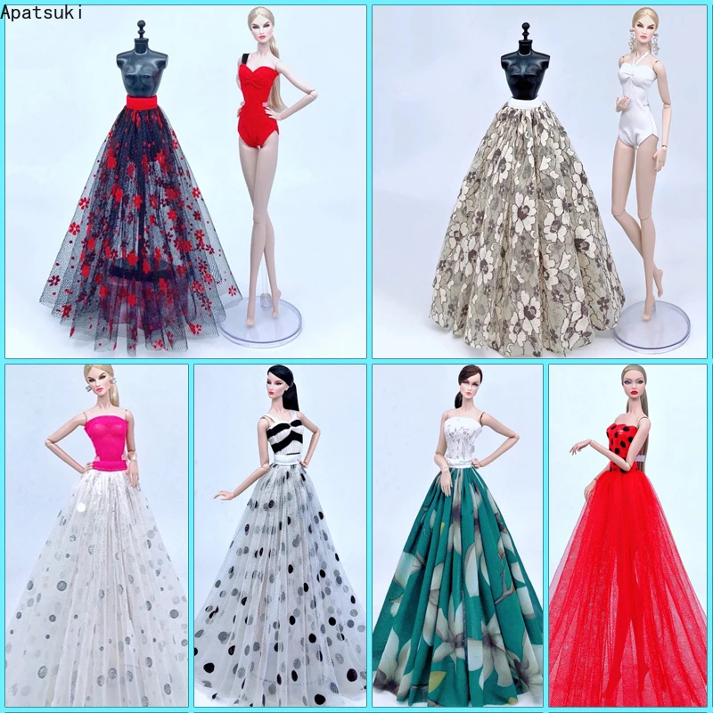 

2pcs/set Red Polka Dress For Barbie Doll Clothes Summer Beach Swimsuit & Red Long Skirt Dress Gown 1/6 Doll Accessories
