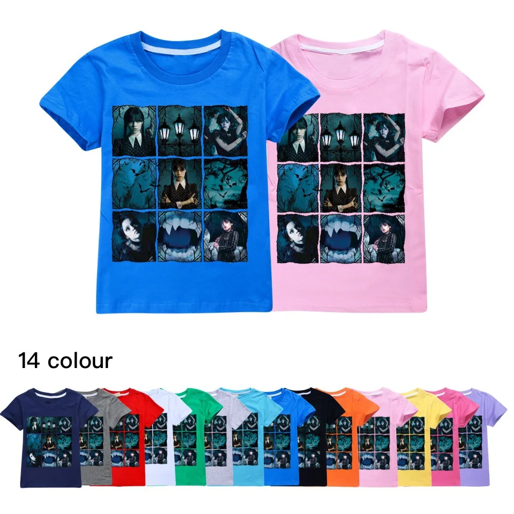 

New Children Addams Family Cotton T-shirt Pullover Leisure Fashion Tees Girls Boys Tops Christmas Gift Summer Clothes For Kids