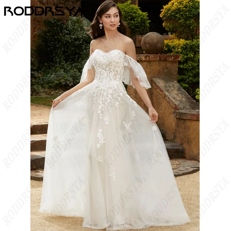 

RODDRSYA Off Shoulder Boho Wedding Dresses For Women Sweetheart Lace Appliques Vestidos De Novia Elegant A-line Bridal Gown
