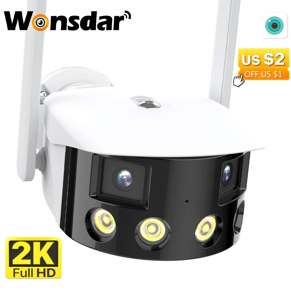 

2K 4 МП Wi-Fi панорамная камера с двойным объективом 180 ° широкоугольная IP-камера для наружного наблюдения с обнаружением человека камера видео...