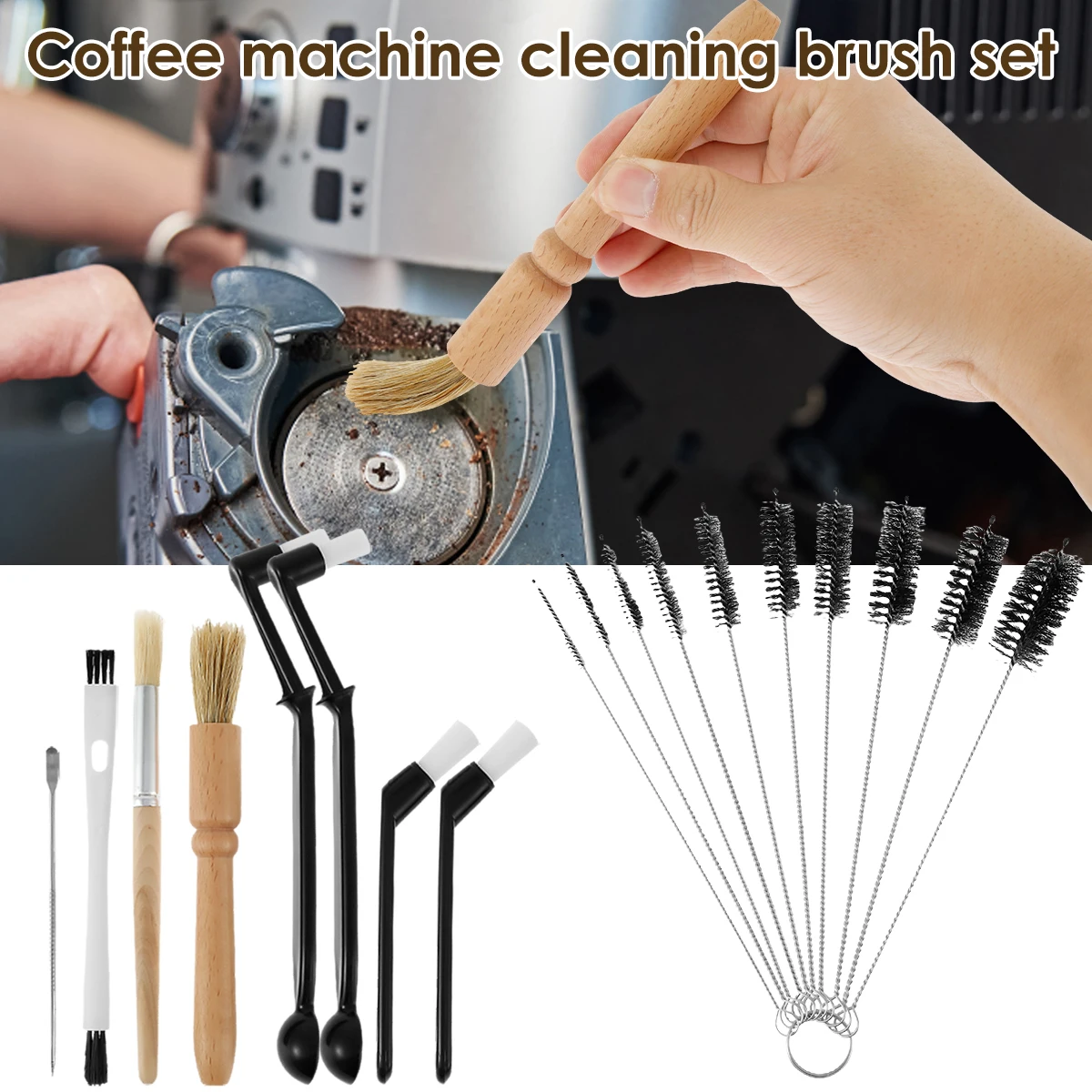 Профессиональный Набор Щеток Для Кофемолки 18 Шт. С Нескользящей Ручкой