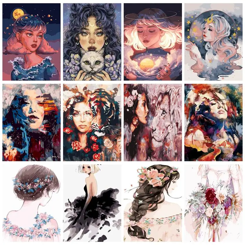 

CHENISTORY Modern Painting By Numbers Diy Gift Anime Watercolor Girl Drawing On Numbers Home Decors For Adults Picture Paint