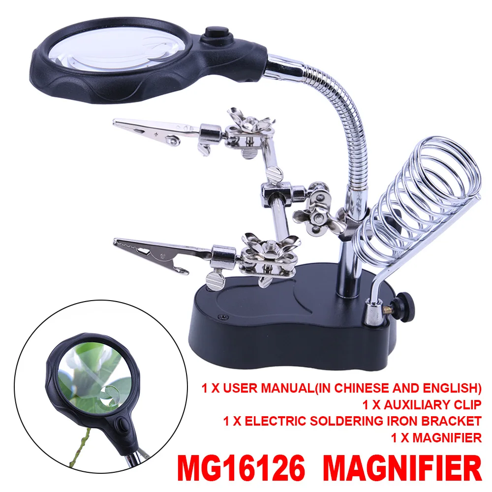 

Solder Auxiliary Clip Repair Glass Stand Loupe For Hand Third Magnifier Tool Desktop Welding Soldering Len Light Magnifying