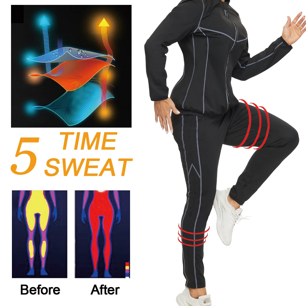 Velssut Sauna Set for Women Weight Loss Suit Sweat Top Leggings Fitness Jacket Trousers Ladies Fat Burner Sportwear Body Shaper