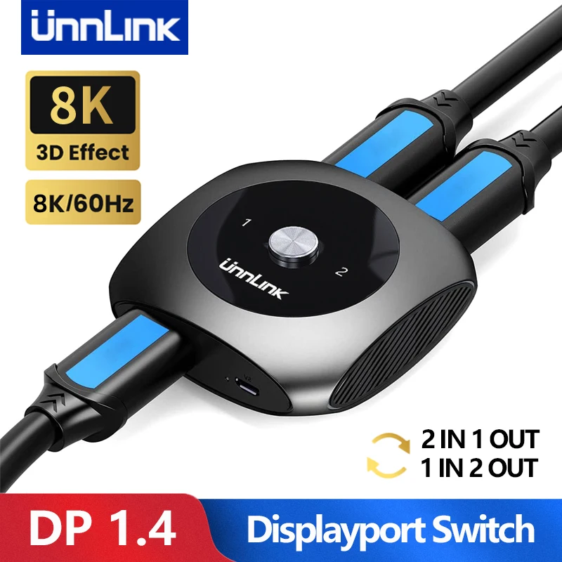Unnlink 8K60Hz DP переключатель 4K144Hz Displayport 1 4 разделитель 2X1/1X2 двунаправленный конвертер