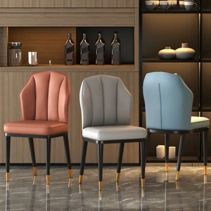 Nordic dining chair home restaurant furniture light luxury leather chair simple style hotel restaurant iron back stool