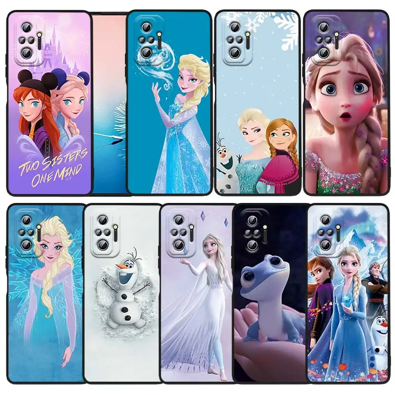 

Gril Frozen Elsa Anna Phone Case For Xiaomi Redmi Note 12 11E 11S 11 11T 10 10S 9 9T 9S 8 8T Pro Plus 5G Funda Black Cover