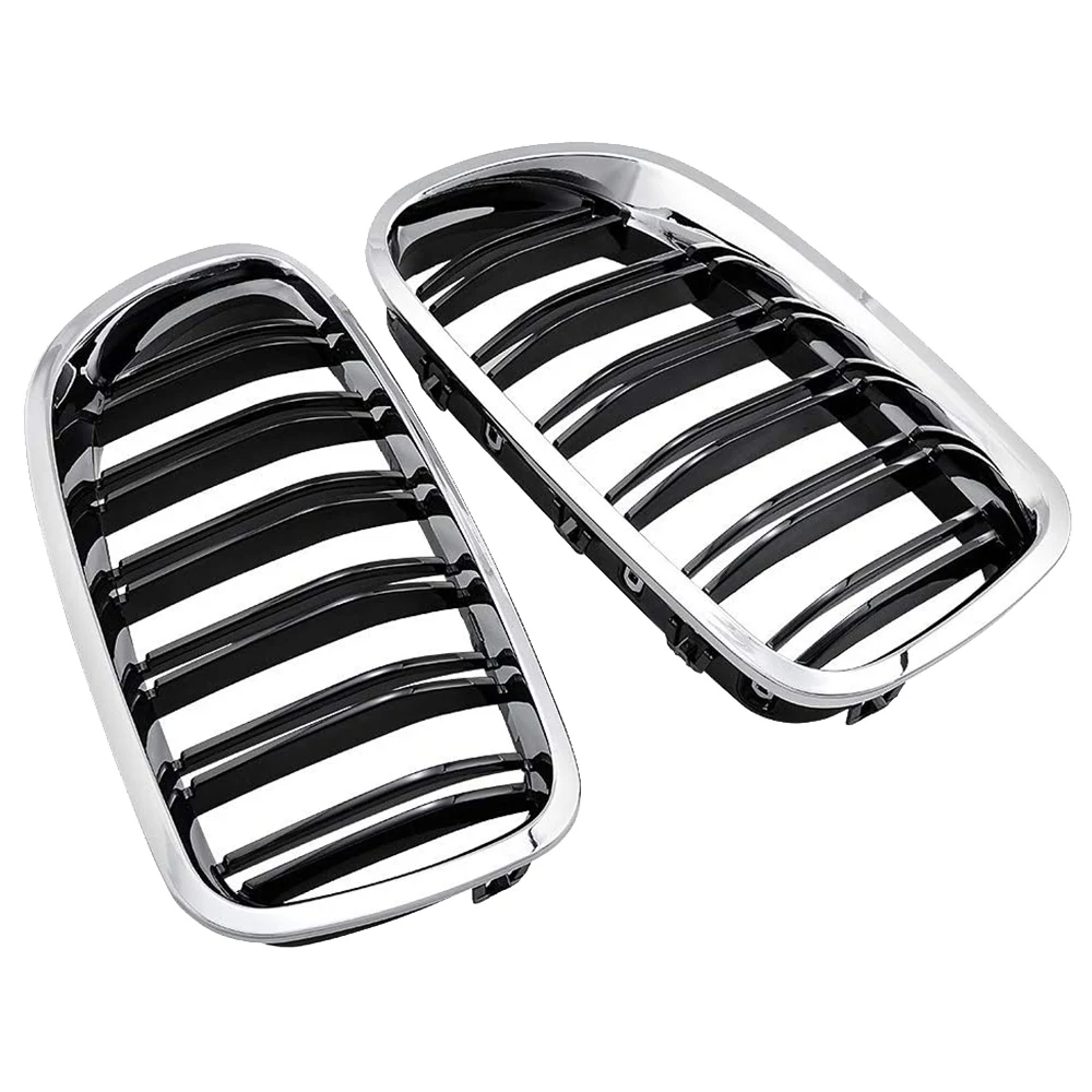 Фото Решетка радиатора A09E-Car Chrome+Glossy Black с двойными ламелями для BMW F10/F11 M5 535I 550I 528I 4-дверный 2010-2017 №3