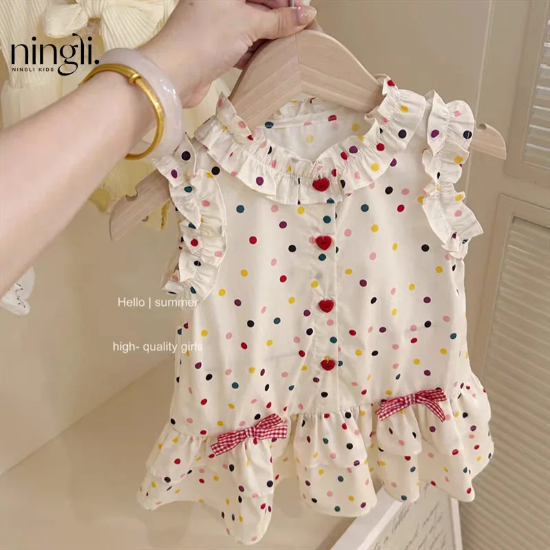 Летняя новая красочная юбка в горошек для девочек из Южной Кореи Модное детское